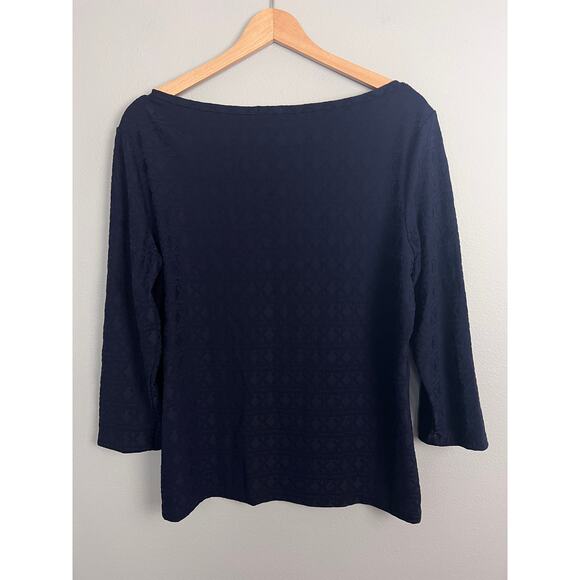 J McLaughlin Womens XL Catalina Cloth Top Navy Textured Geometric Preppy Classic - Picture 3 of 11